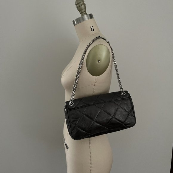 Michael Kors Hamilton Clutch Quilt Flap Shoulder Gray Gunmetal Pewter Metallic - Picture 3 of 11